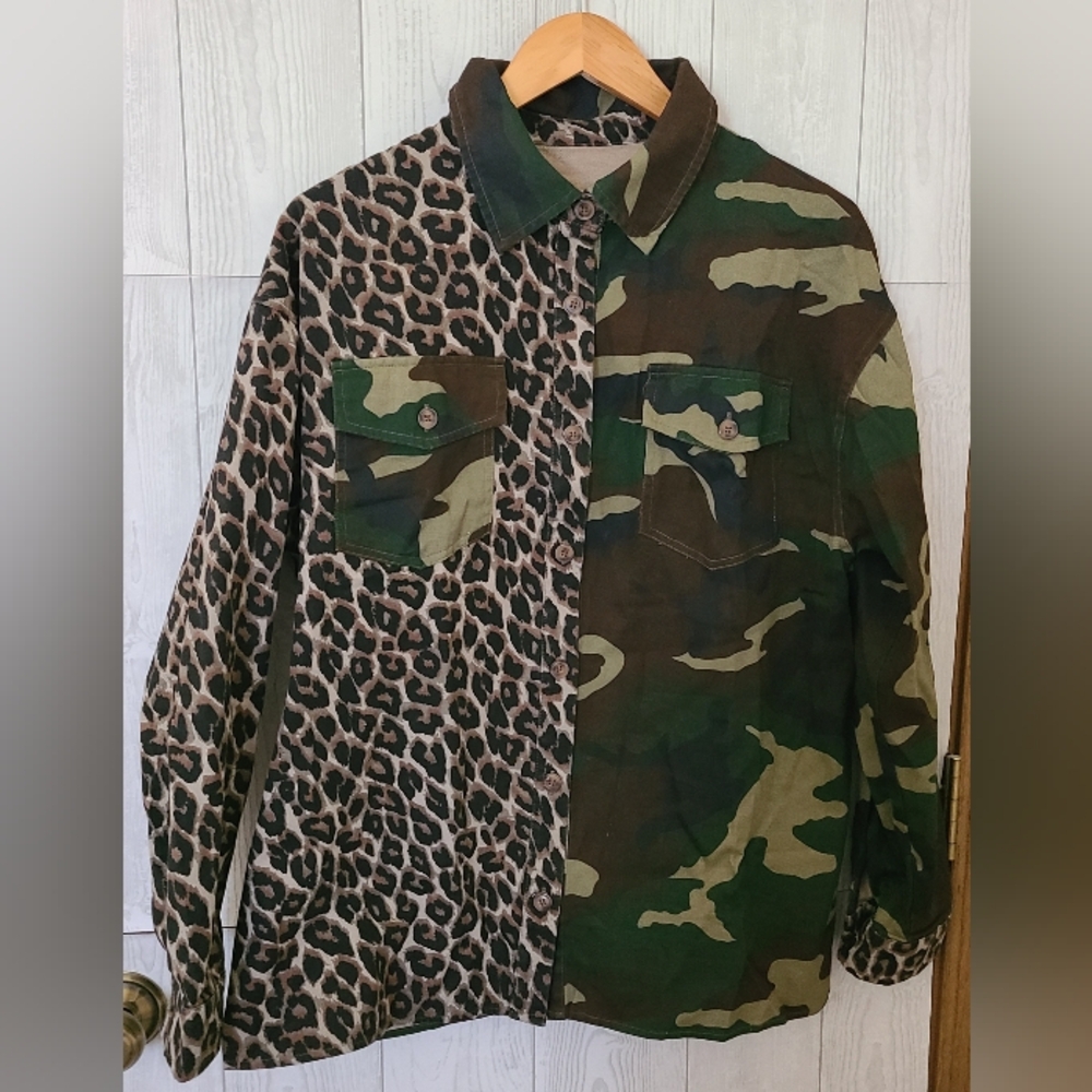 Leopard & Camo Contrast Button-Up Shacket